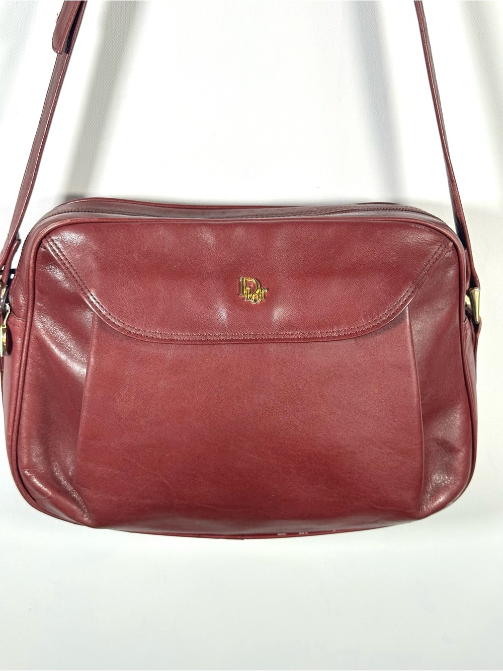Vintage Classic Burgundy Leather Crossbody Bag by Dior